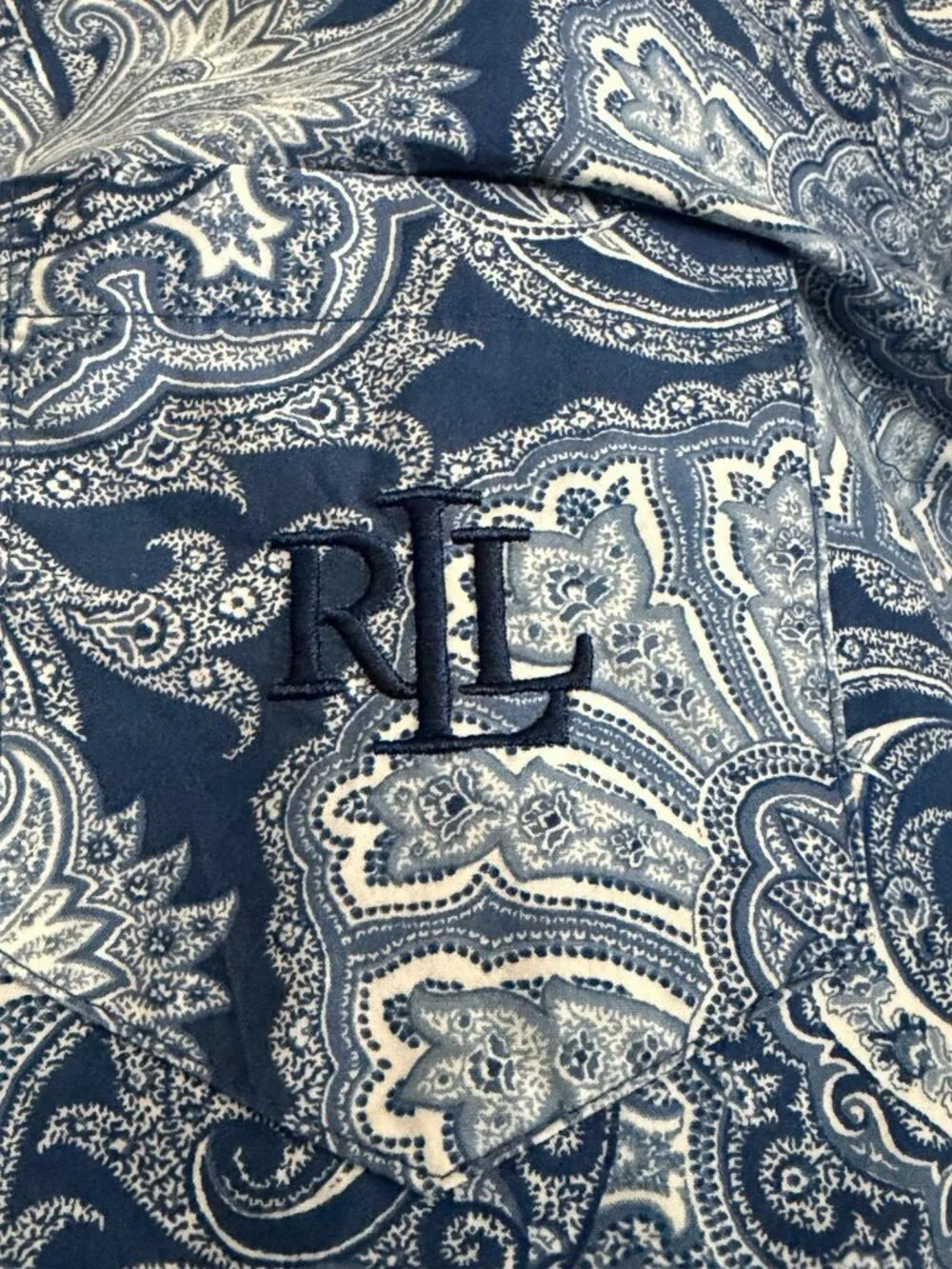 Lauren Ralph Lauren Womens Navy Paisley Sleep Shirt Petite Medium Pajama Top